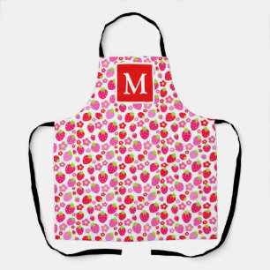 Süße rosa und rote Sommer-Erdbeeren-Monogramm Schürze