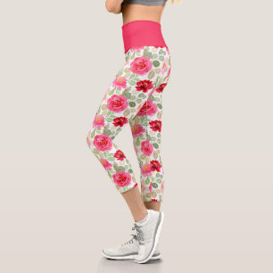 Süße rosa und rote Wasserfarben-Rosen floral Capri Leggings