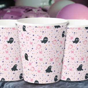 Süße rosa und schwarze spooky Halloween-Geister Pappbecher