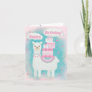 Süße rosa und türkisfarbene Lama mit Geschenken