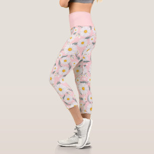 Süße rosa und weiße Blumendaisy Capri Leggings