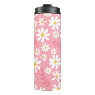 Süße rosa und weiße Gänseblümchen Blumen nahtloses Thermosbecher