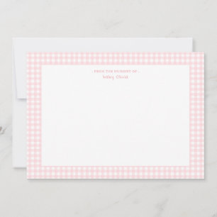 Süße rosa und weiße Gingham-Baby-Mädchen-Flat Dankeskarte