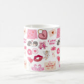 Süße rosa Valentinstag-Liebe-Doodles-Sammlung Kaffeetasse (Mittel)