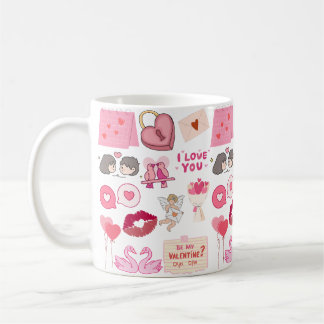 Süße rosa Valentinstag-Liebe-Doodles-Sammlung Kaffeetasse