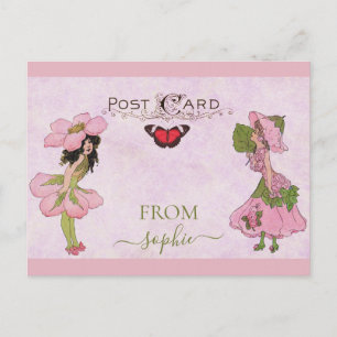 Süße rosa Vintage-Blumenfee Postkarte