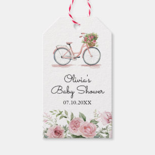 Süße rosa Vintage-Fahrrad Mädchen Baby-Party Geschenkanhänger