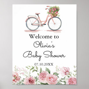 Süße rosa Vintage-Fahrrad Mädchen Baby Shower Poster