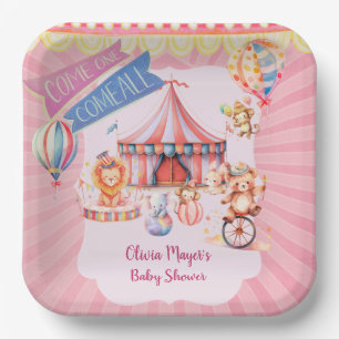 Süße rosa Vintage-Kirmes-Zirkus-Baby-Party  Pappteller