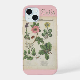 Süße rosa vintage Wildblume personalisiert iPhone 15 Hülle