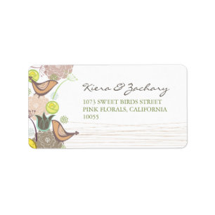 Süße rosa Vogel-Blumengarten-Frühlings-Hochzeit Adressaufkleber