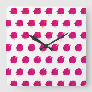 Süße rosa Vogelillustration Quadratische Wanduhr