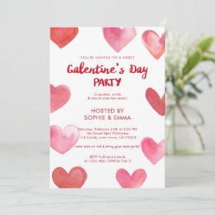 Süße rosa Wasserfarbe-Herzen Galentine’s Day-Party Einladung
