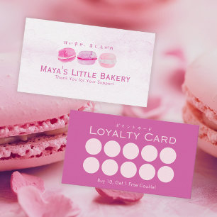 Süße rosa Wasserfarben-Macarons-Bäckerei-Treue Visitenkarte