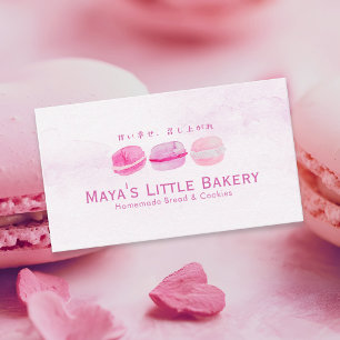 Süße rosa Wasserfarben-Macarons-Bäckerei Visitenkarte