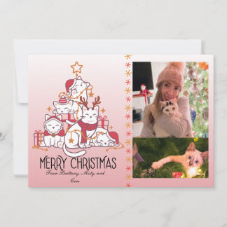 Süße rosa Weihnachts Kätzchen Feiertagskarte