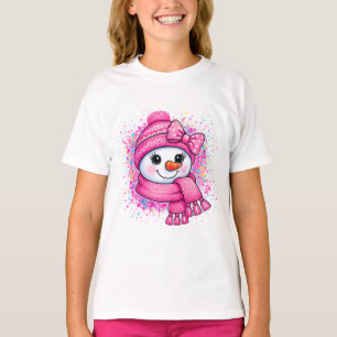 Süße rosa Weihnachts-Schneemann-Schleifenmütze Far T-Shirt