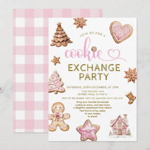 Süße rosa Weihnachtsplätzchen-Tauschparty  Einladung