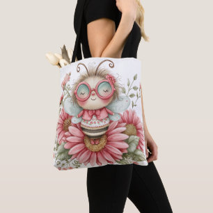 SÜSSE ROSA & WEISSE SOMMER HUMMEL UND BLUMEN TASCHE