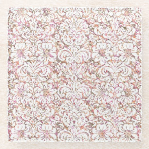 Süße rosa weiße vintage Blumenmuster Glasuntersetzer