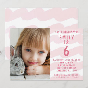 Süße rosa Wellen-Wasserfarben Mädchen-Foto-Geburts Einladung