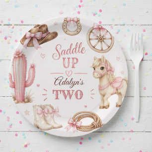 Süße rosa Western-Cowgirl-Pferd-Geburtstag Pappteller