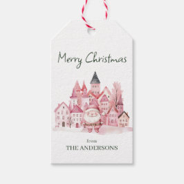 Süße rosa Winterstadt moderne Weihnachten Geschenkanhänger