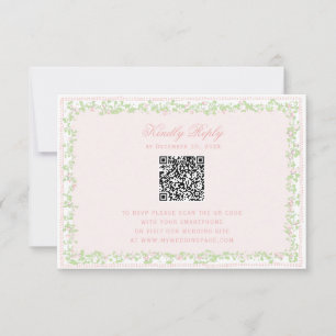 Süße Rosafarben-Blumenrahmen-RSVP mit Bogen-QR-Cod
