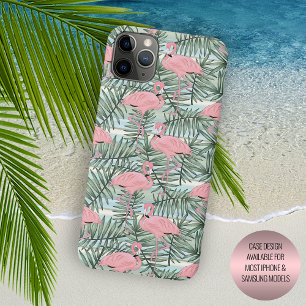 Süße rosafarbene Flamingos Palmwedel Kunst Muster Case-Mate iPhone Hülle