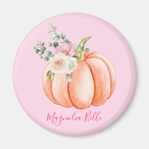 Süße rosafarbene Frühlingsblumen-Kürbis-Namensschi Magnet