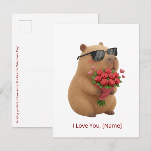 Süße Rose Capybara Ich Liebe Dich Benutzerdefinier Postkarte (Vorne/Hinten)