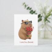 Süße Rose Capybara Ich Liebe Dich Benutzerdefinier Postkarte (Stehend Vorderseite)