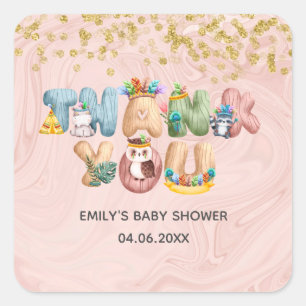 Süße Rose Gold Marmor Baby Shower Tier Dankeschön Quadratischer Aufkleber