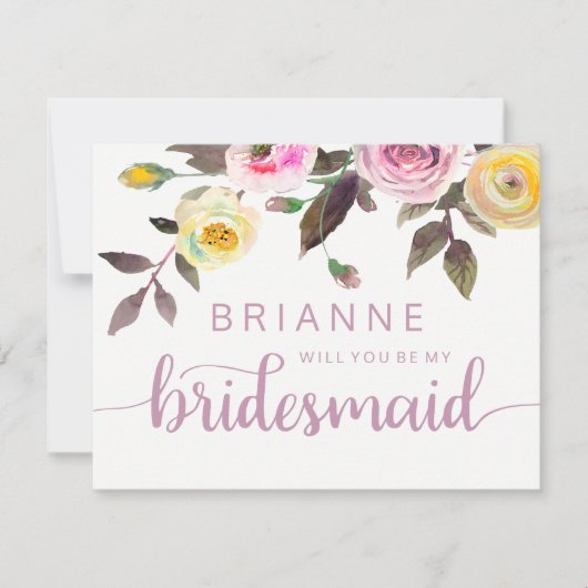 Süße Rose Wasserfarbe wirst du meine Bridesmaid se Einladung (Vorderseite)