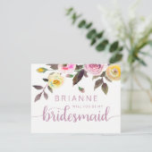 Süße Rose Wasserfarbe wirst du meine Bridesmaid se Einladung (Stehend Vorderseite)