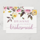 Süße Rose Wasserfarbe wirst du meine Bridesmaid se Einladung (Vorne/Hinten)