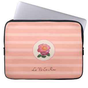 Süße Rosenblume auf korallenrosa gestreift Laptopschutzhülle