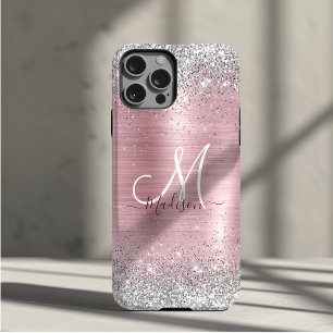 Süße Rosenschamrot Silber-Faux-Glitter-Monogramm Case-Mate iPhone Hülle