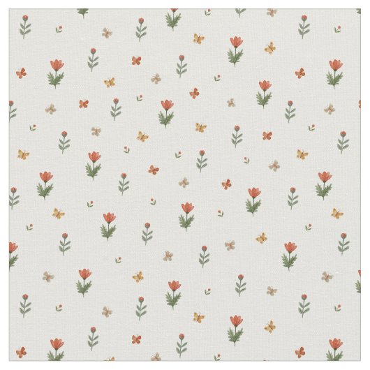 Süße rote Blumen und Schmetterlinge Blumenmuster Stoff (Nahaufnahme)