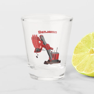 Süße rote Dampfschaufel Bagger Cartoon-Illustratio Schnapsglas