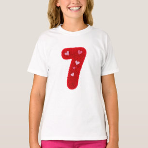 Süße Rote Flauschige Nummer 7 Pinke Herzen Geburts T-Shirt