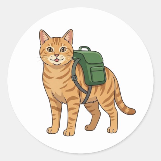 Süße, rote getigerte Katze mit Rucksack Runder Aufkleber (Vorderseite)