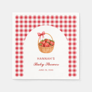 Süße rote Gingham-Erdbeer-Mädchen-Baby-Party Serviette