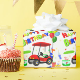 Süße rote Golfwagen-Geburtstagsmütze für Jungen zu Geschenkpapier