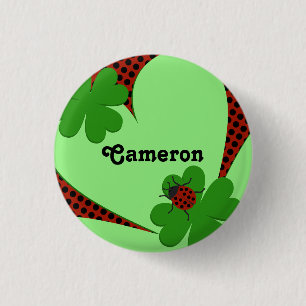 Süße rote grüne Marienkäfer Klee Blatt Name Button