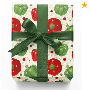 Süße rote grüne Paprikaschoten Punkte Vegan Vegeta Geschenkpapier