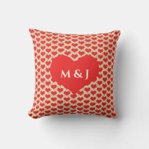 Süße rote Herz-Muster Monogramme Gold Glitter Kissen