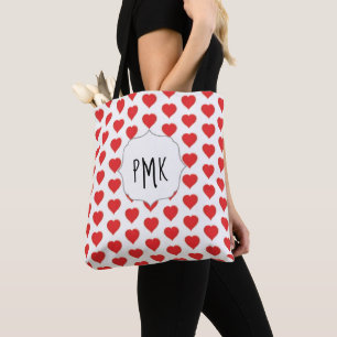 Süße rote Herzen Monogramm personalisiert Tasche