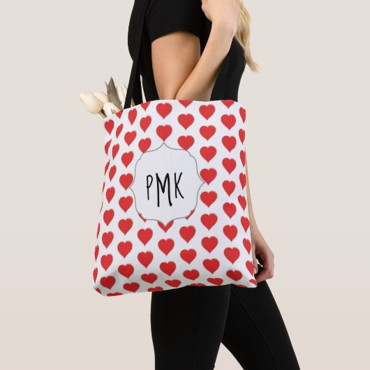 Süße rote Herzen Monogramm personalisiert Tasche (Von Nahem)