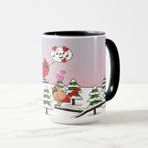 Süße Rote Kardinale lieben Winterlandschaft Tasse
